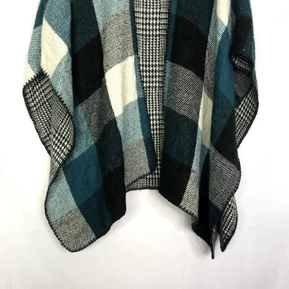 Woolrich plaid pattern knitted open blanket shrug poncho - ONE SIZE - Picture 3 of 6